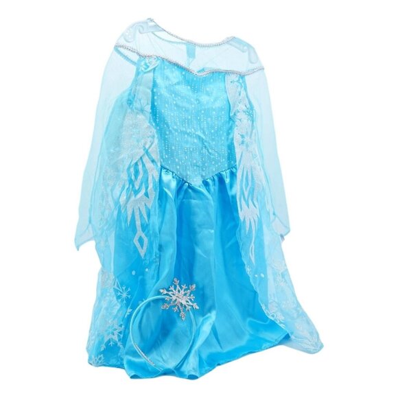 Frozen Elsa Disney Girls A Line Dress with Headband Blue Snowflake Mesh M 3T-4T - Picture 1 of 4